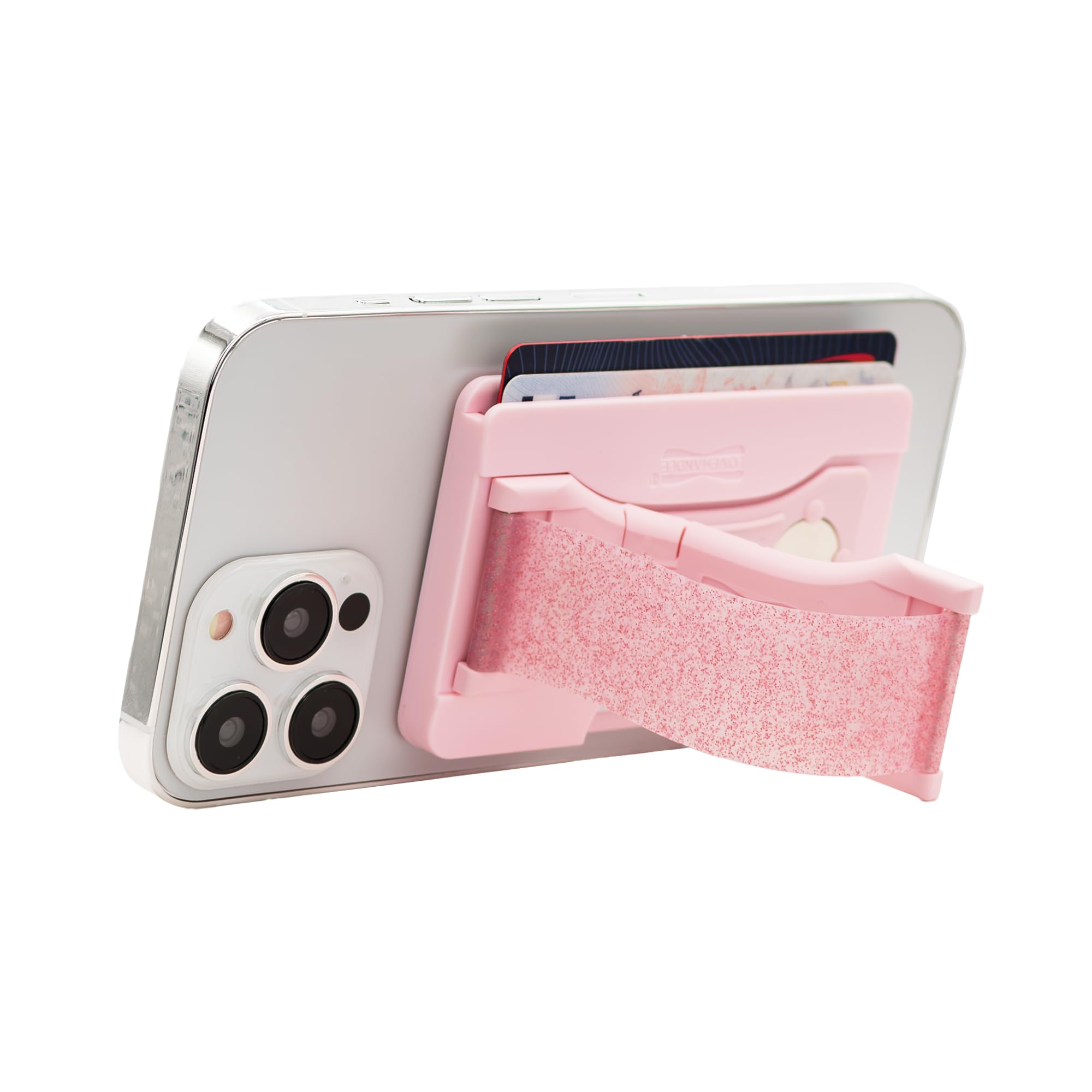 LOVEHANDLE Phone Wallet with Kickstand and Adapter Ring for MagSafe, Phone Card Holder, Wireless Charging Compatible, Wallet Compatible with MagSafe - Pink Diamond Glitter - Image 7