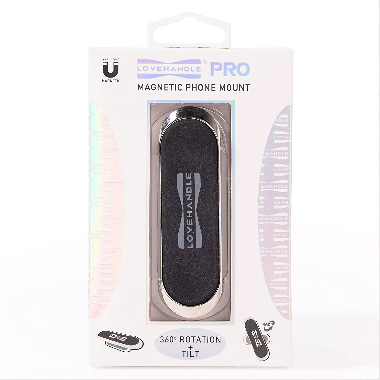LOVEHANDLE PRO Premium Phone Grip - Phone Strap - Magnetic Phone Mount and Kickstand for Smartphone and Tablet - Black Glitter - PRO Mount - Image 3